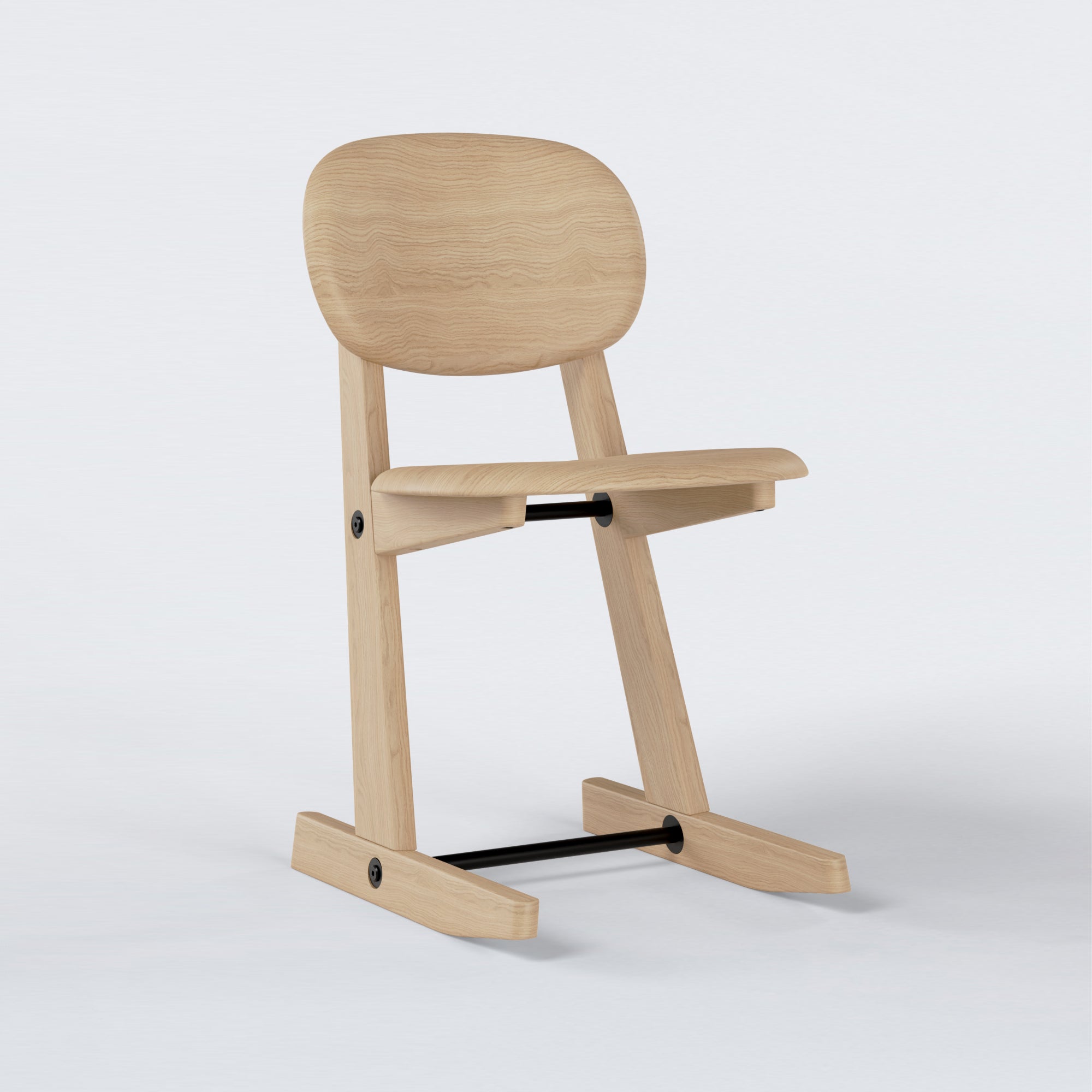 side angled view of KufenKarl Office Tipforward KD in Oak Nature with black metal – offering a warm and elegant design suitable for various interiors.
