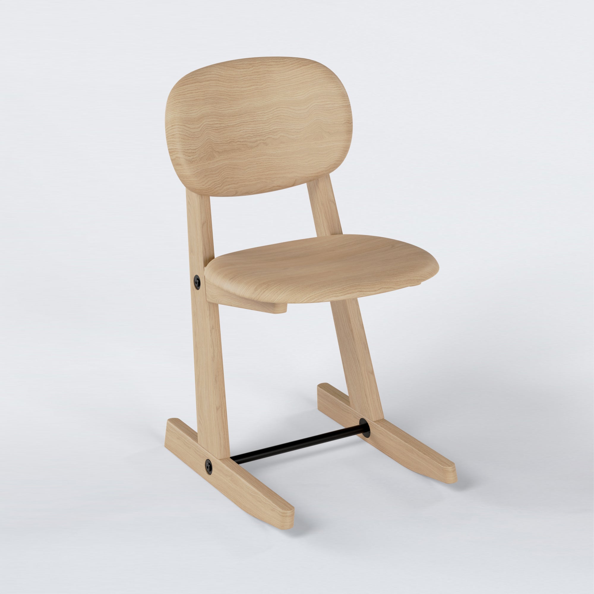 Three-quarter view of KufenKarl Office Tipforward KD in Oak Nature with black metal – offering a warm and elegant design suitable for various interiors.