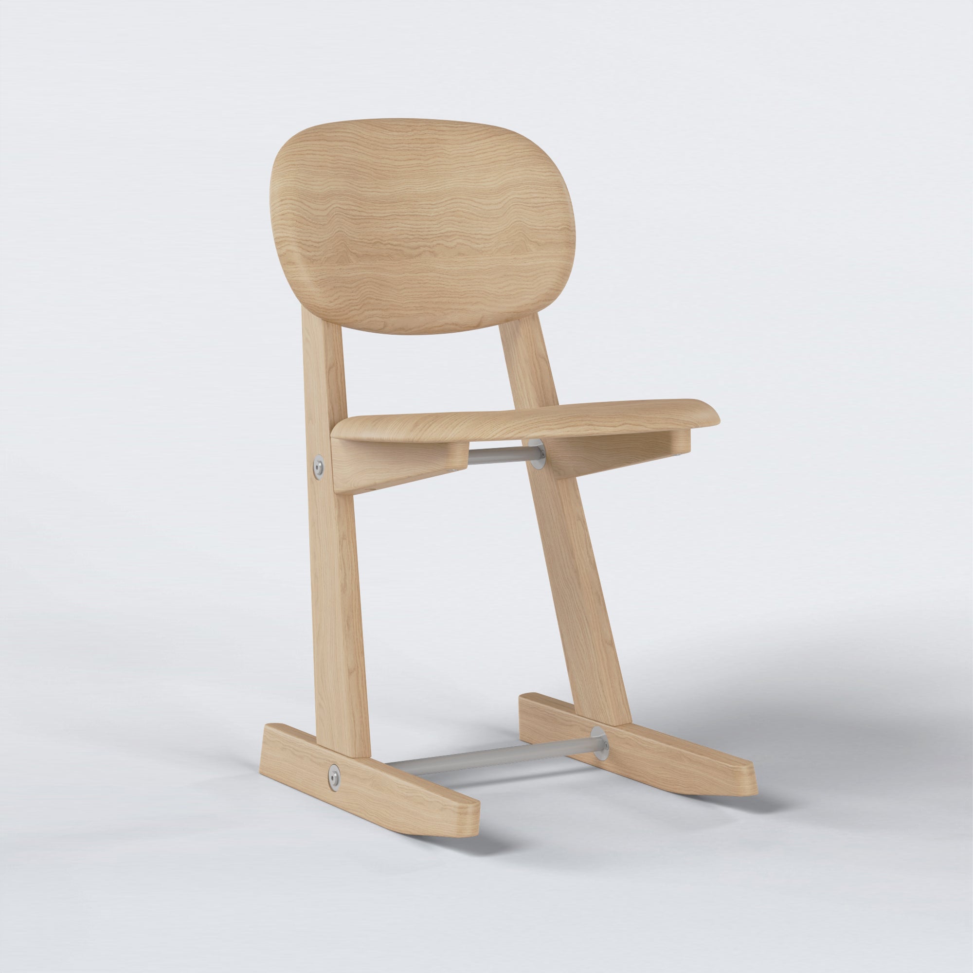 side angled view of KufenKarl Office Tipforward KD in Oak Nature with off-white grey frame – balancing warmth and modernity in workspace design.