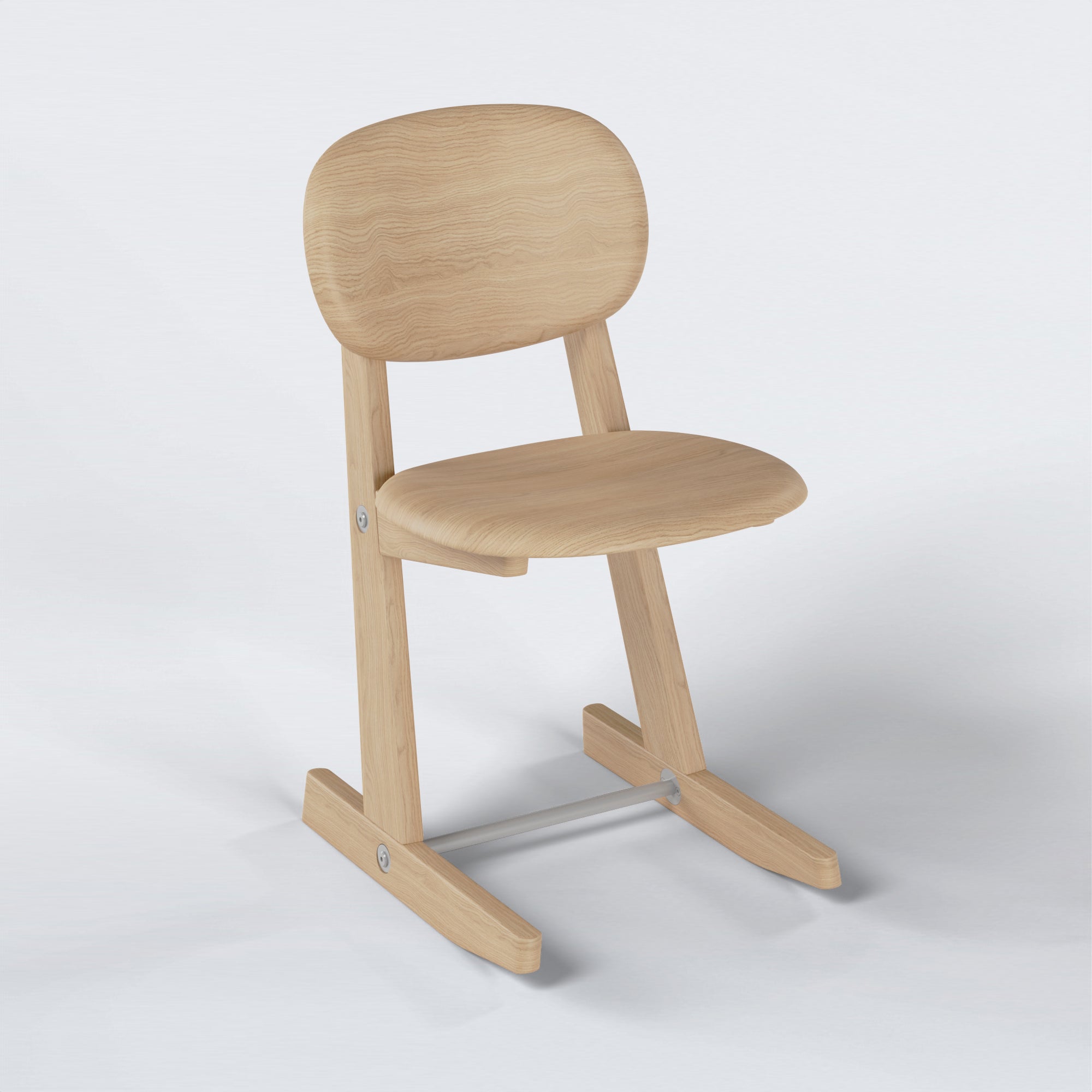 Three-quarter view of KufenKarl Office Tipforward KD in Oak Nature with off-white grey frame – balancing warmth and modernity in workspace design.