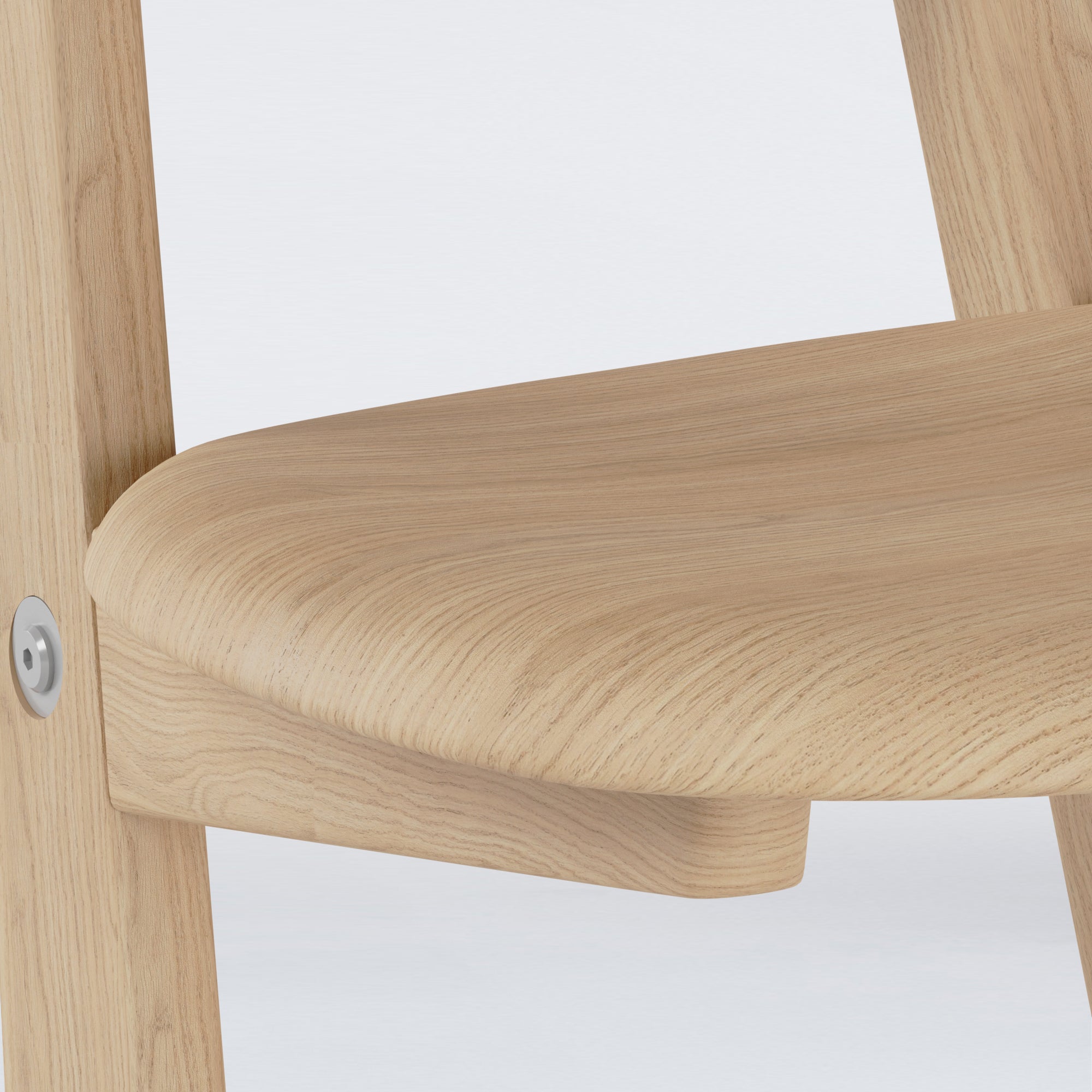 Detailed close-up of KufenKarl Office Tipforward KD in Oak Nature with off-white grey frame – showing seamless connections between wood and metal.