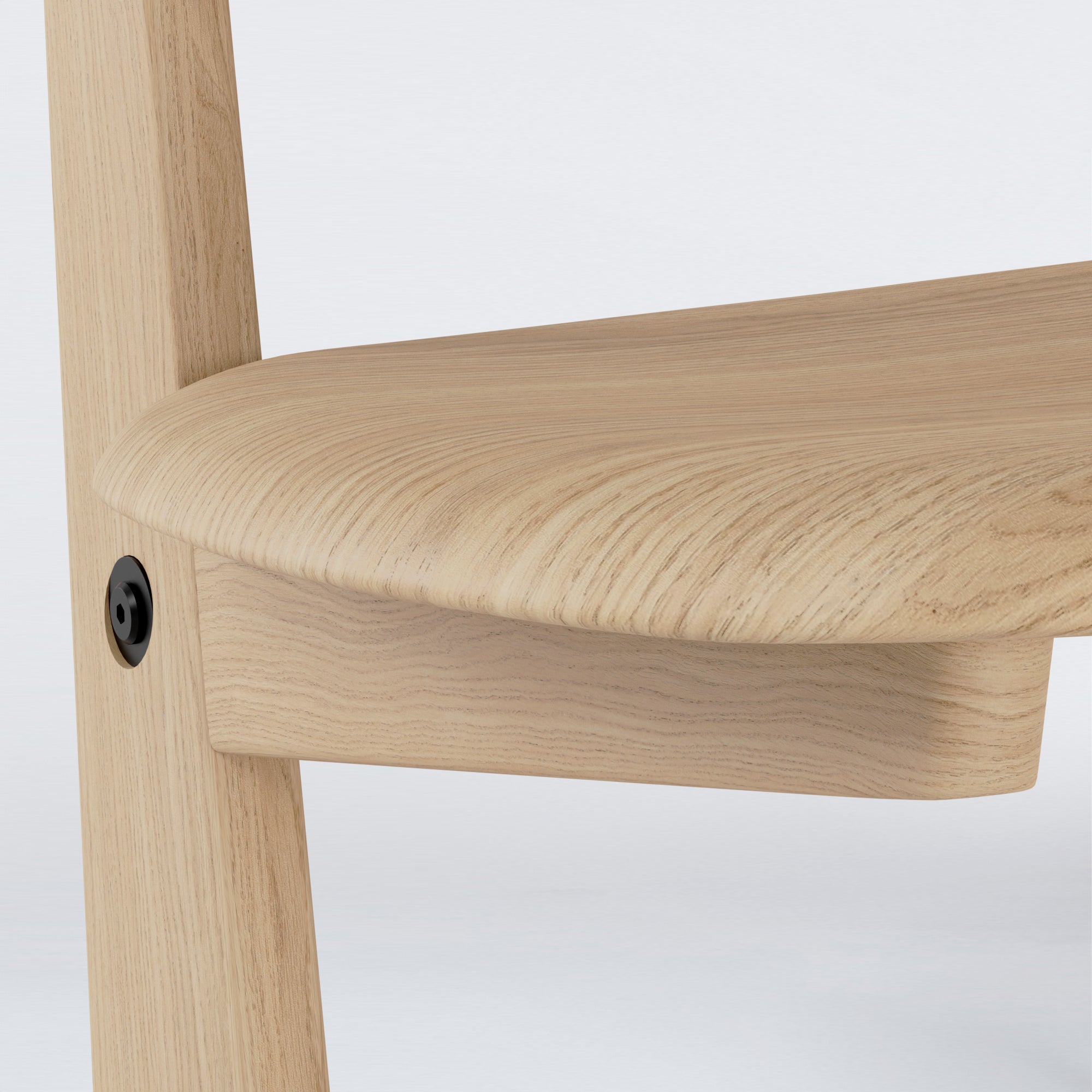 Close-up of KufenKarl Lounge Chair KD in natural oak with black frame (natural oak, Collect.Studio) – displaying high-quality materials and precise joinery.