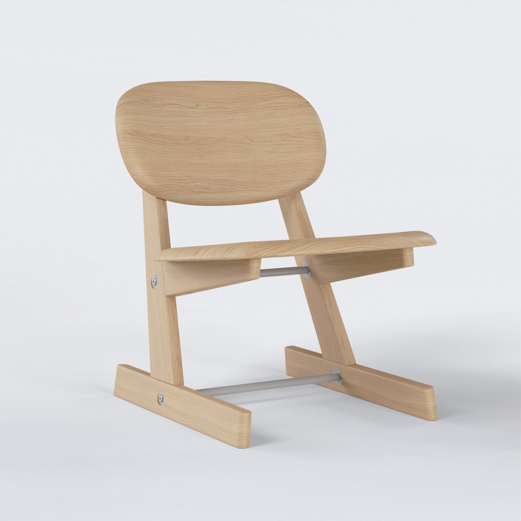 side angled view of the KufenKarl Lounge Chair KD in natural oak with off-white grey frame (off-white grey Oak, Collect.Studio) – a Scandinavian-inspired fusion of wood and metal.