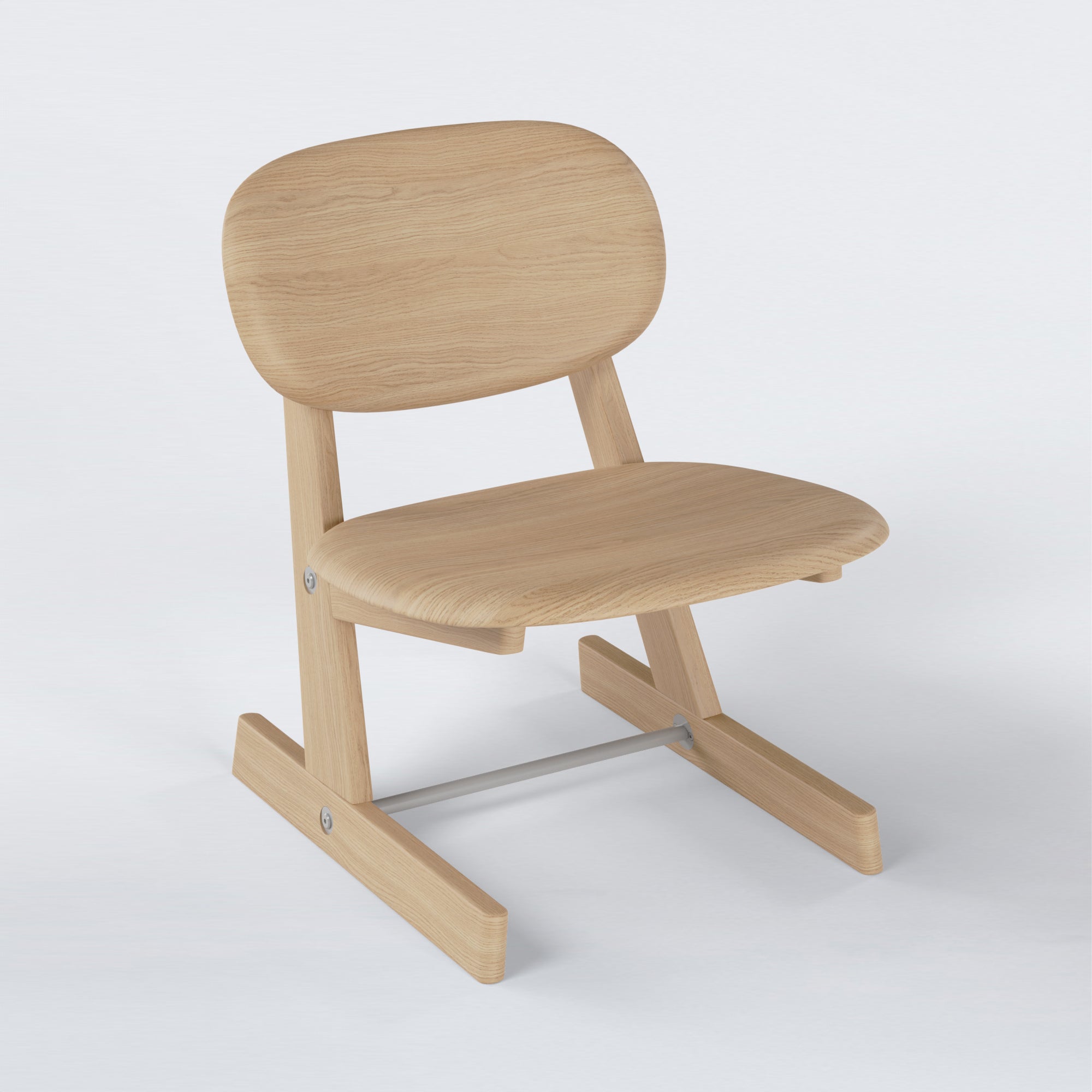 Three-quarter view of the KufenKarl Lounge Chair KD in natural oak with off-white grey frame (natural oak/off-white grey, Collect.Studio) – a Scandinavian-inspired fusion of wood and metal.