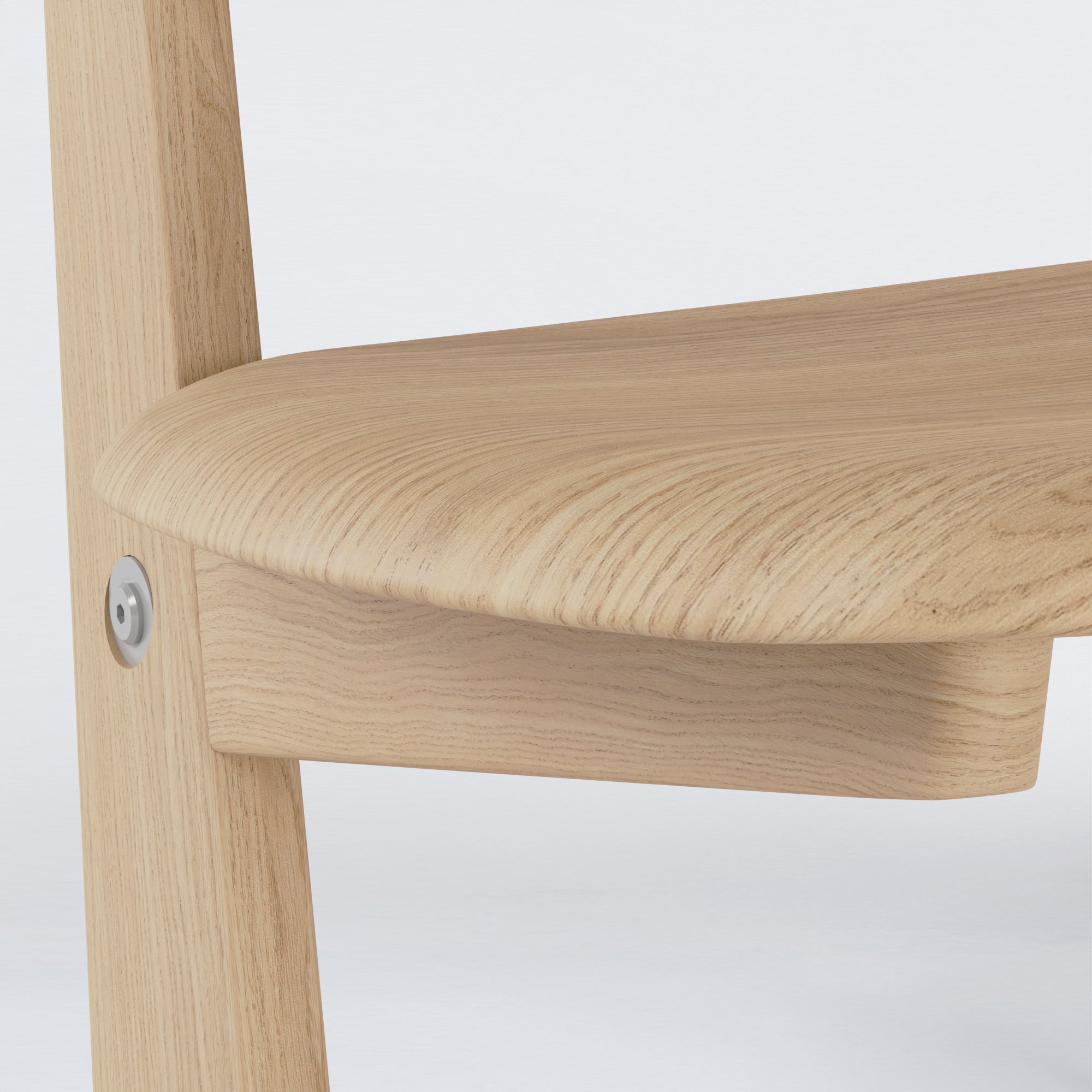 Detailed close-up of KufenKarl Lounge Chair KD in natural oak with off-white grey frame – showcasing the seamless craftsmanship and soft neutral tones.
