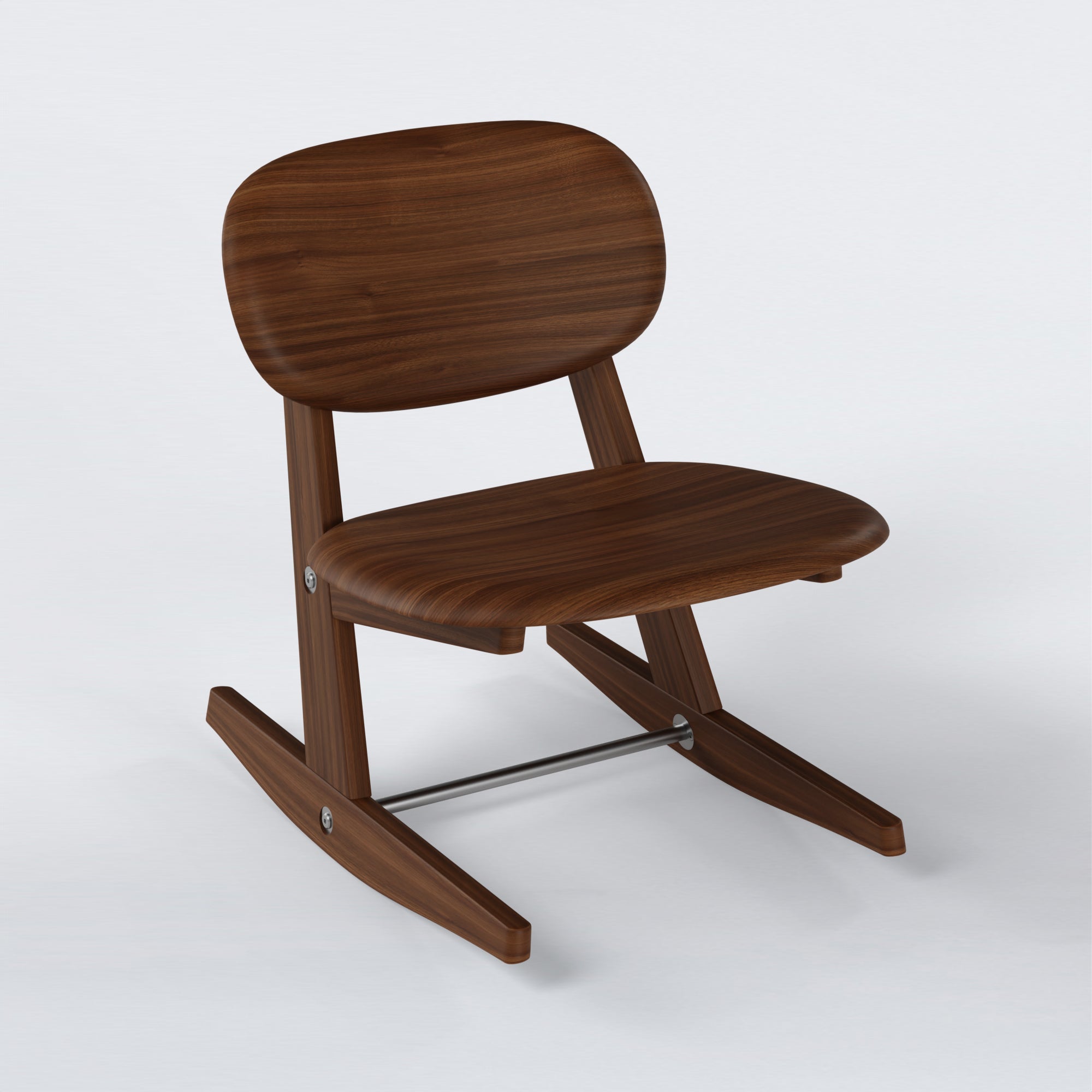 KufenKarl Rocking Chair KD in walnut – three-quarter view, highlighting the warm wood grain and sturdy flat-pack assembly.