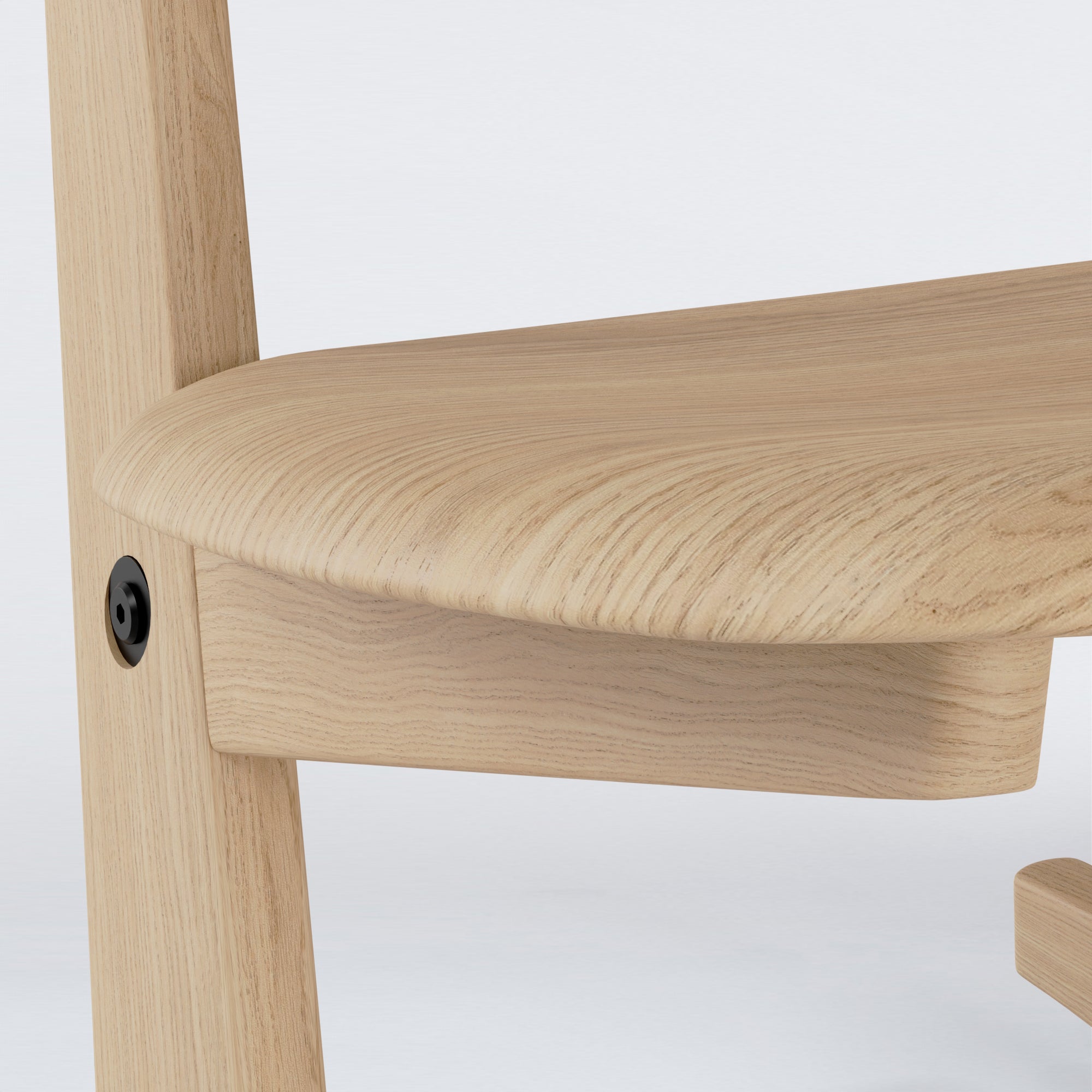 Close-up of KufenKarl Rocking Chair KD in oak, focusing on the precise construction and hardware connections.