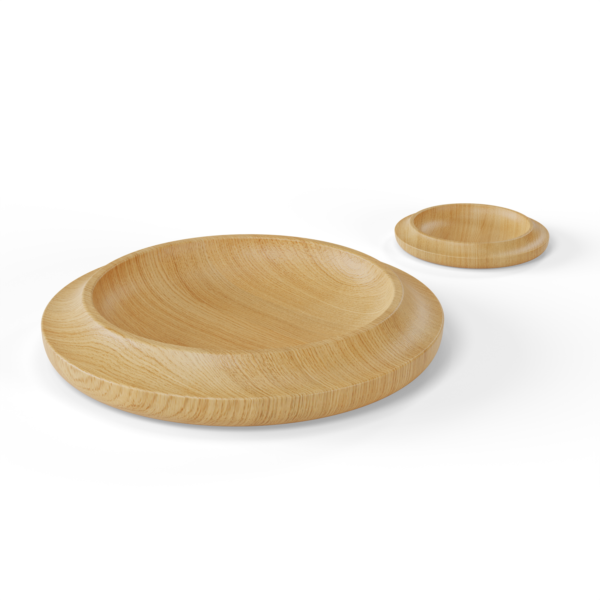 WAAN Floor Bowl and Table Bowl in natural oak—beautifully crafted wooden bowls with a light, contemporary finish, ideal for modern interiors.