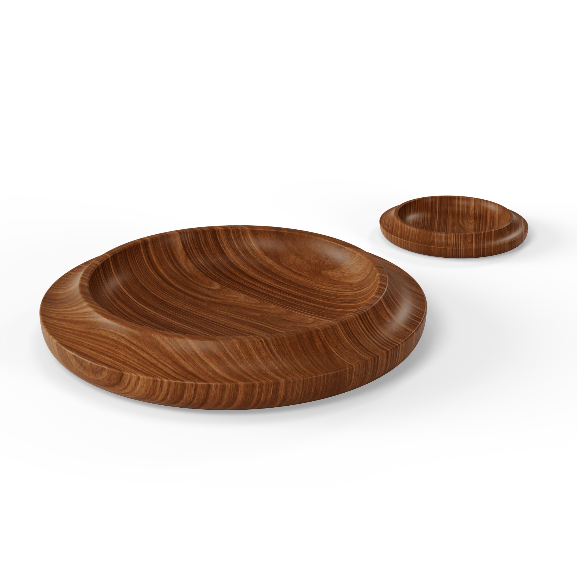 WAAN Floor Bowl and Table Bowl in walnut dark—luxuriously crafted wooden bowls with rich grain patterns, designed for modern interiors.