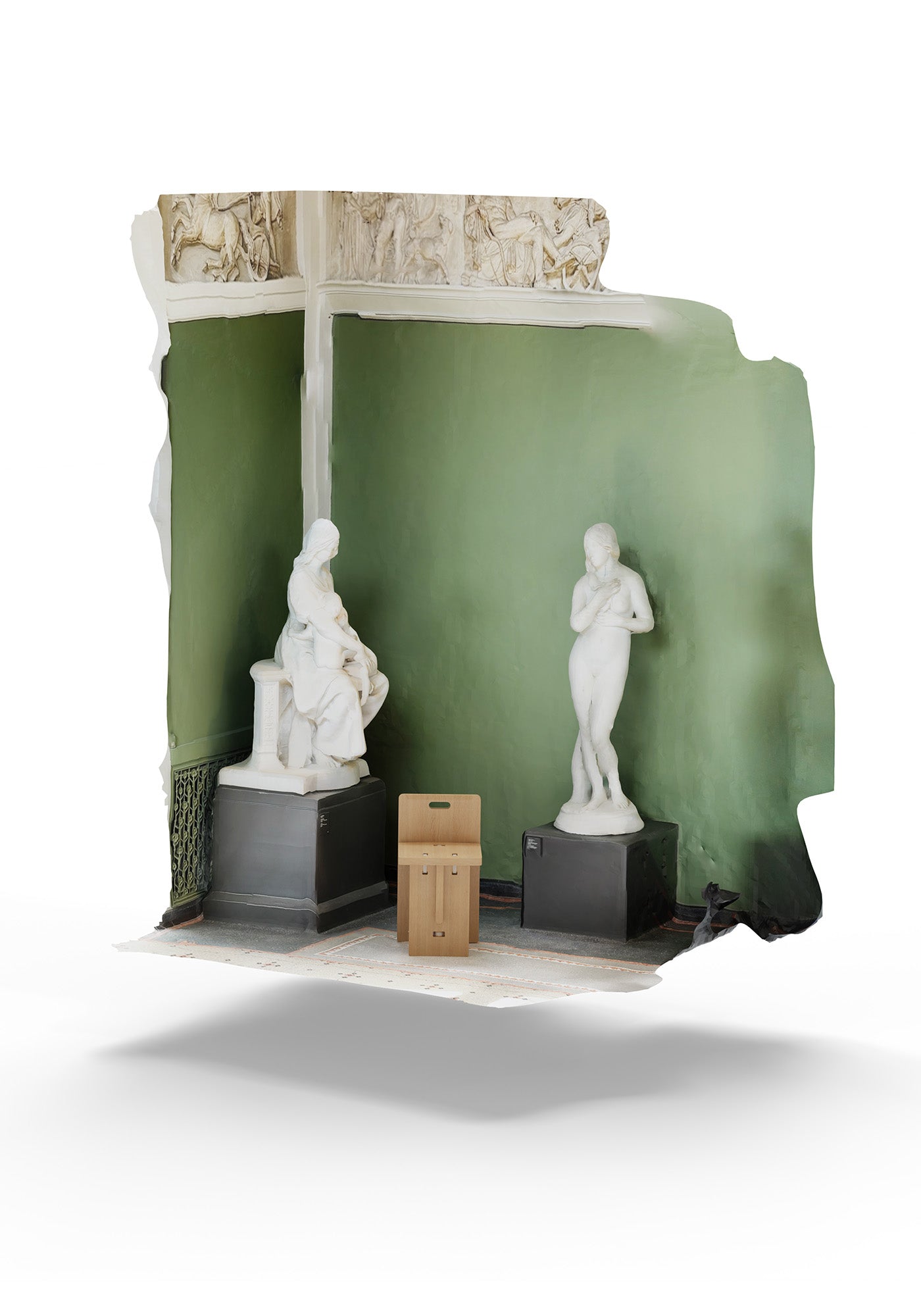 BO Collection stool exhibited among sculptures, highlighting its fusion of timeless aesthetics and modern craftsmanship