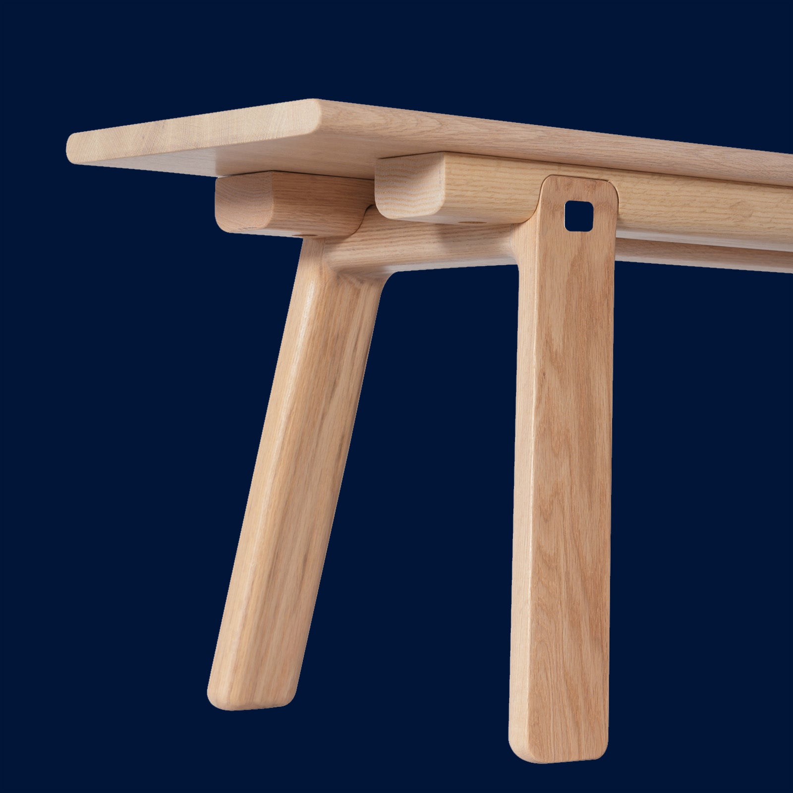 The fully assembled T&B bench with a minimalist and functional design
