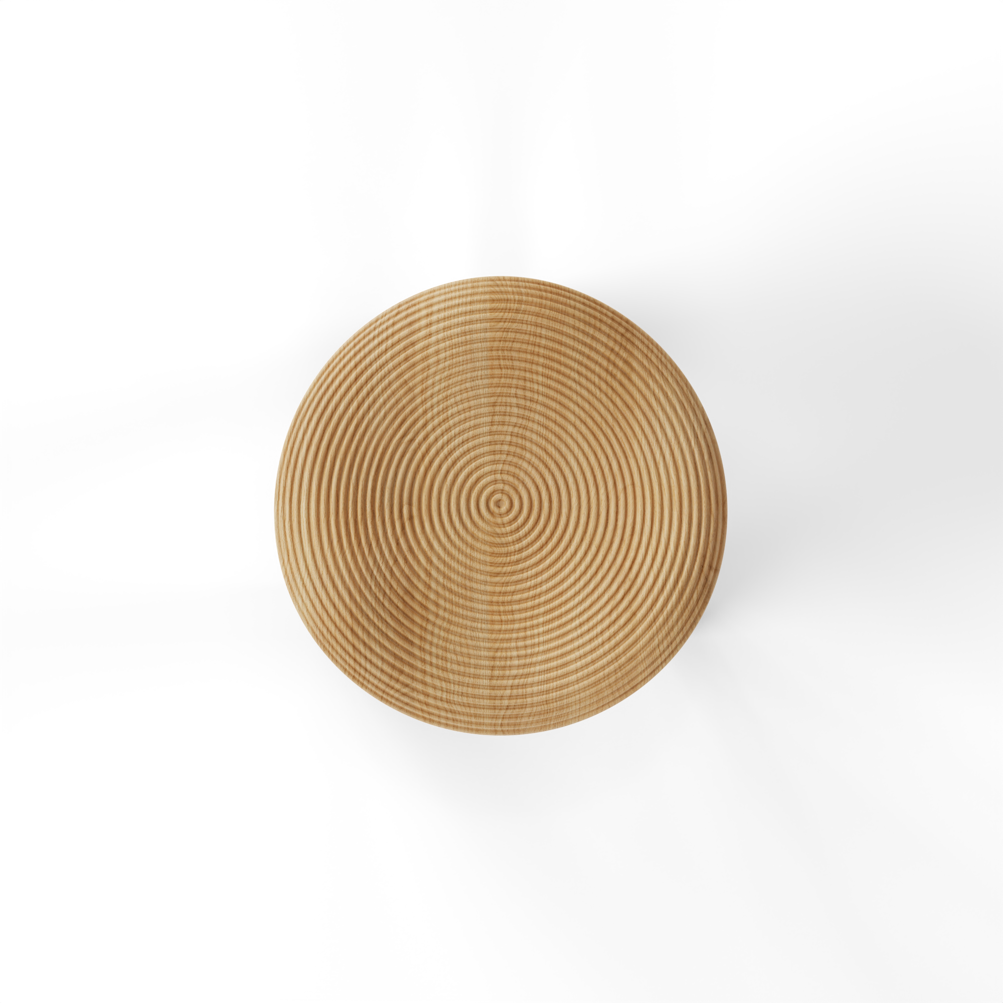 Overhead view of the GOPLE Stool, highlighting its smooth wooden surface and sculptural craftsmanship.