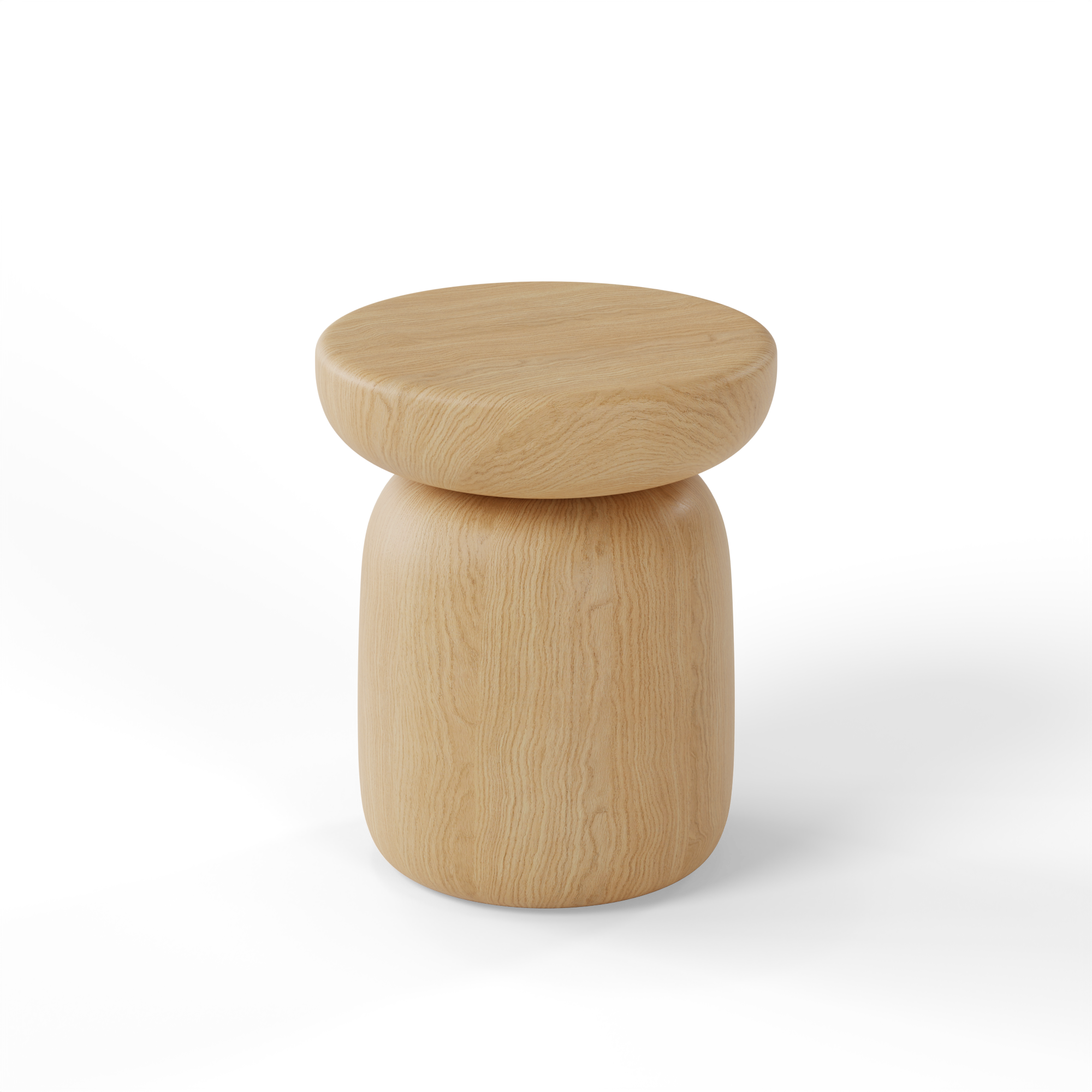 Minimalist wooden KINOKO Stool with a sculptural, organic form inspired by nature.