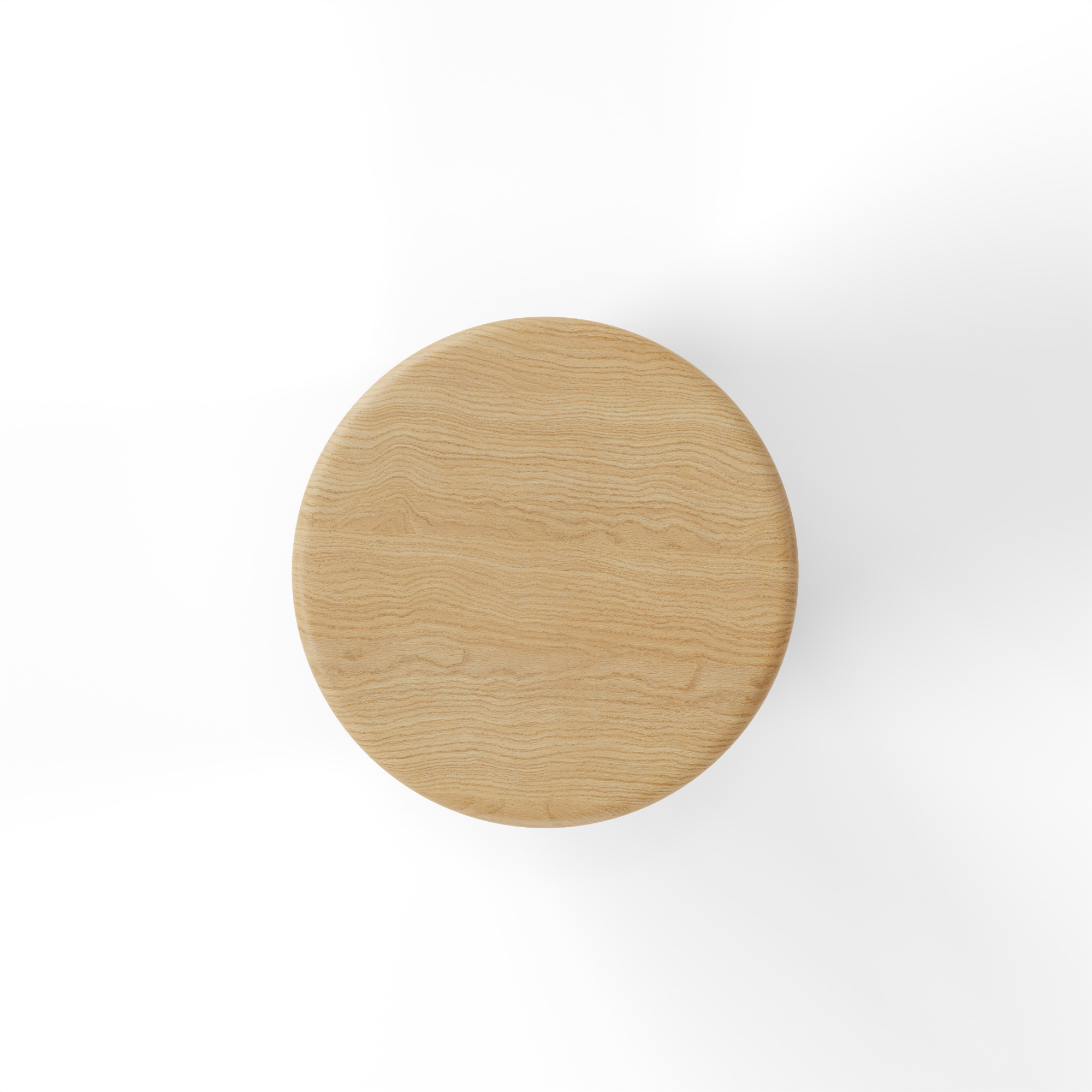 Top-down view of the KINOKO Stool, highlighting its smooth circular seat and modern craftsmanship in solid oak.