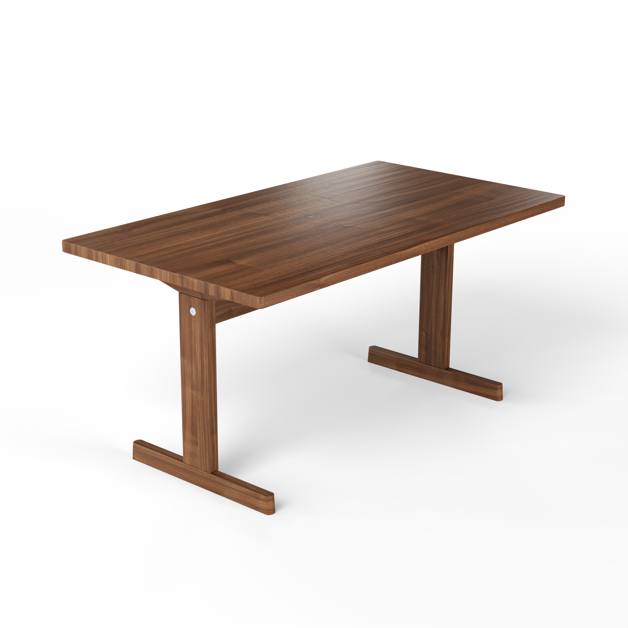 KufenKarl Table in walnut – side perspective, displaying its deep wood grain and elegant structural balance.