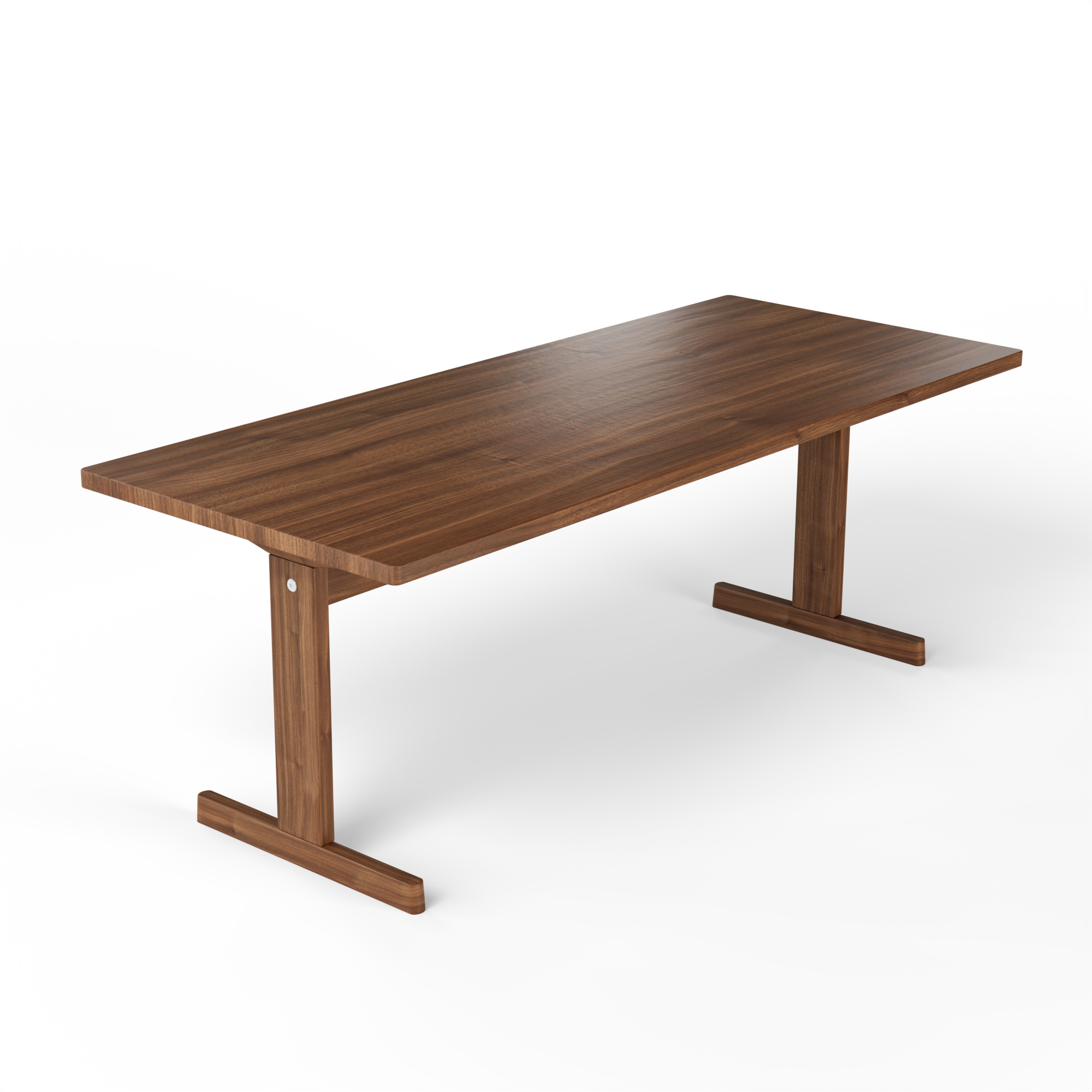 KufenKarl Table in rich walnut – angled view, offering a warm-toned modern aesthetic.